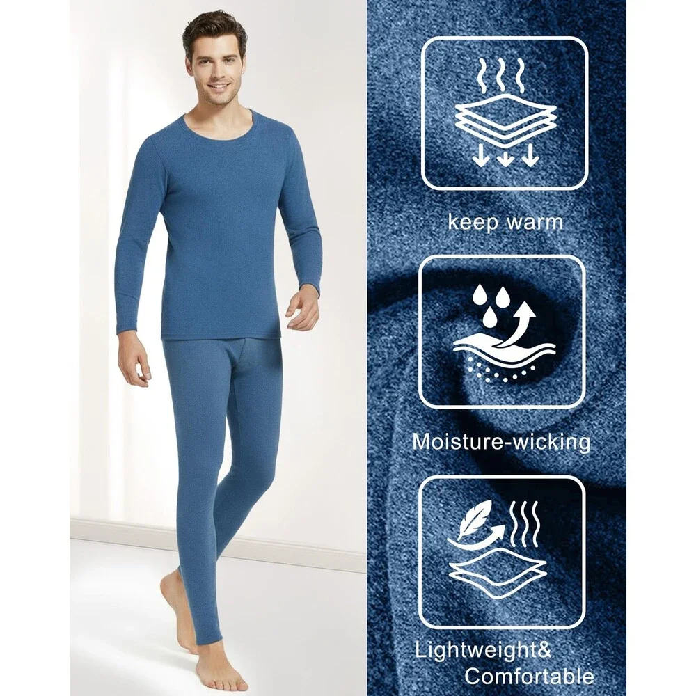 Patelai Men's Gray 2 Pack Thermal Underwear Fleece Lined Long Winter Base L